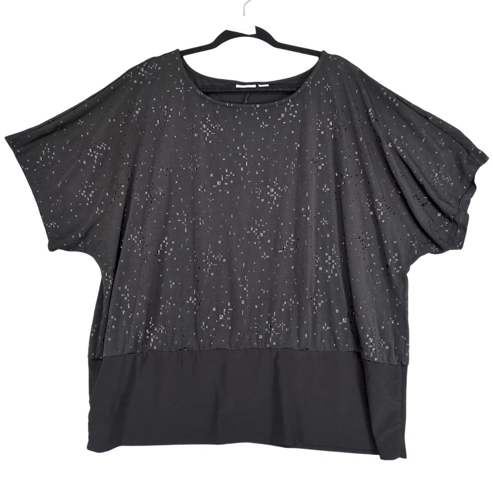 Cato Black Embellished Boxy Blouse Top Womens 22/24W Plus Size Geometric Stretch